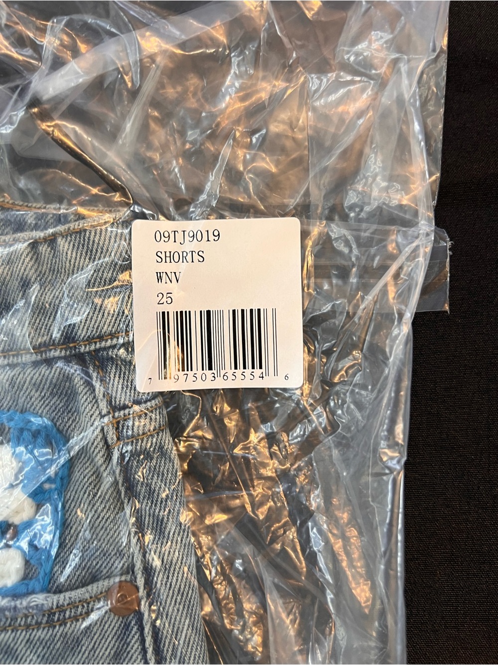 Blank NYC The Barrow Vintage High Rise Denim Shorts Crochet Patches size 25 NWT - Picture 10 of 10